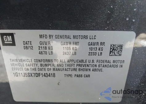 2013 Chevrolet Malibu 2Lz z USA, uszkodzony, nr VIN 1G11J5SX7DF143418